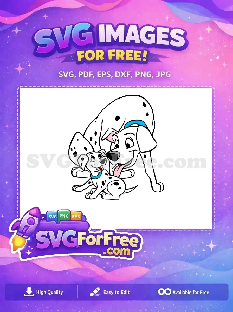 Free Smiling Adult Puppy Free Blue Collared Spotted Dalmatians 101 Disney Free SVG