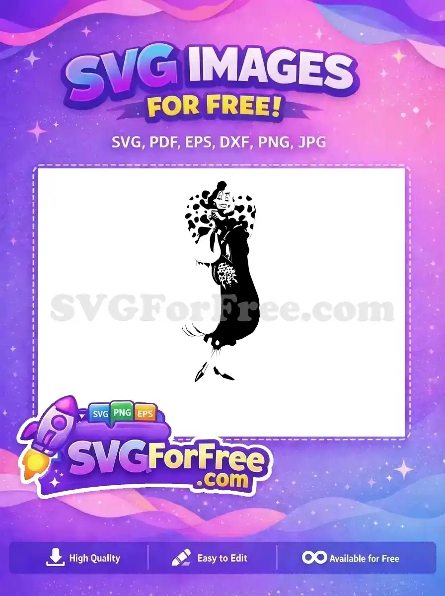 Free Cruella Smirking Free Spotted Coat 101 Dalmatians Free SVG