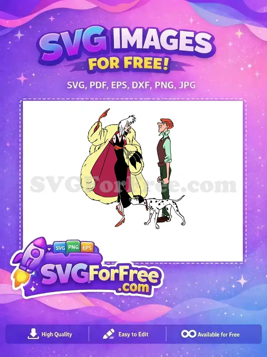 Free Yellow Coat Cruella Free Worried Man Dalmatians 101 Disney Free SVG