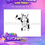Free black outline dynamic pose Free dual katanas smoking Deadpool Cartoon Free SVG - Instant Download