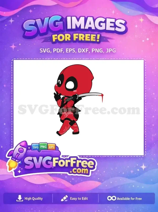 Free Cute Chibi Free Bloody Katana Deadpool Cartoon Free SVG