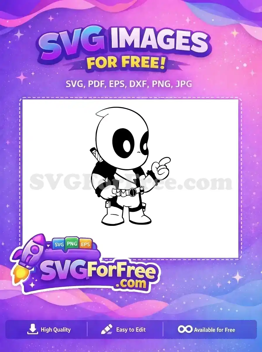 Free Pointing Cartoon Deadpool Free Black White Lineart Deadpool Free SVG