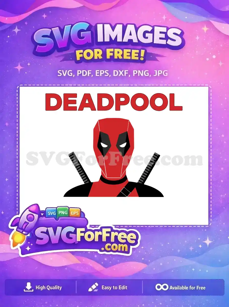 Free Red Suit Mask Free Crossed Katanas Deadpool Cartoon Free SVG