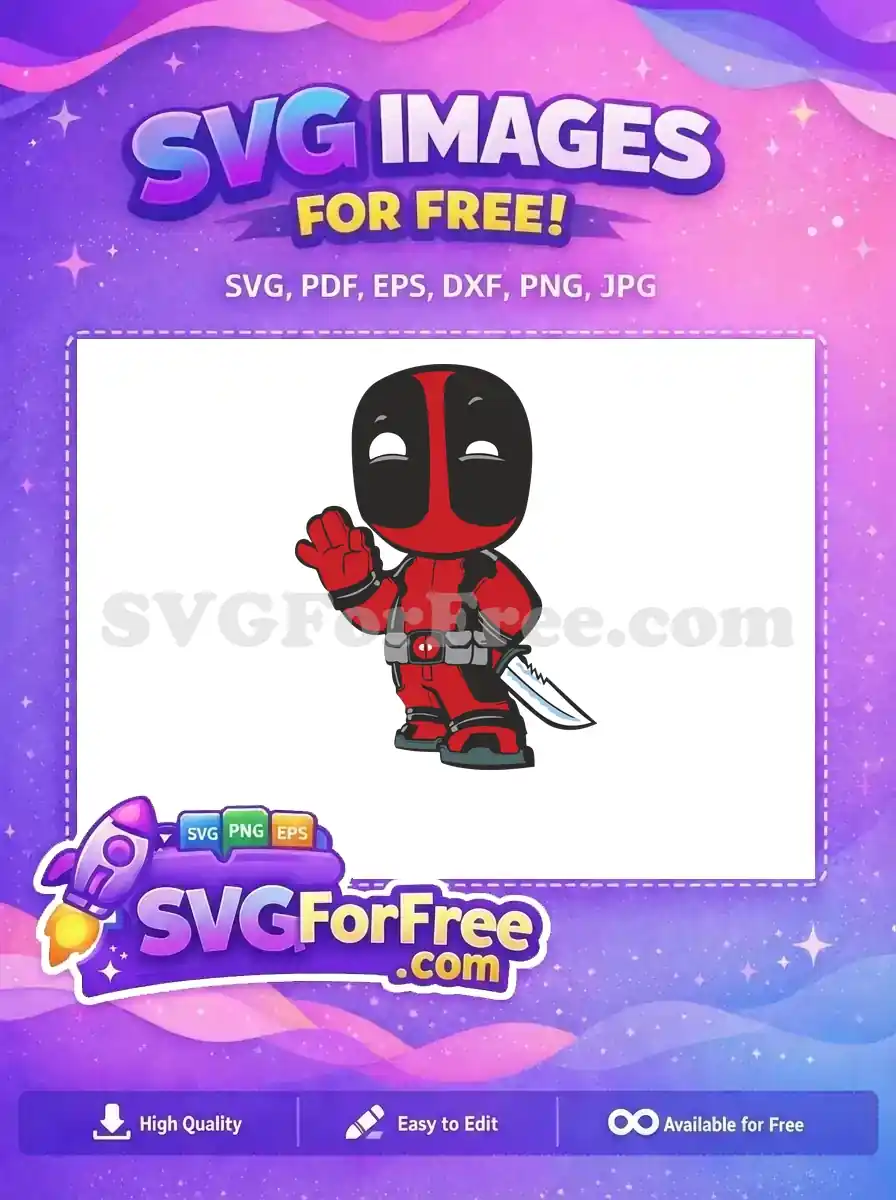 Free Friendly Waving Red Free Black Suit Knife Deadpool Cartoon Free SVG