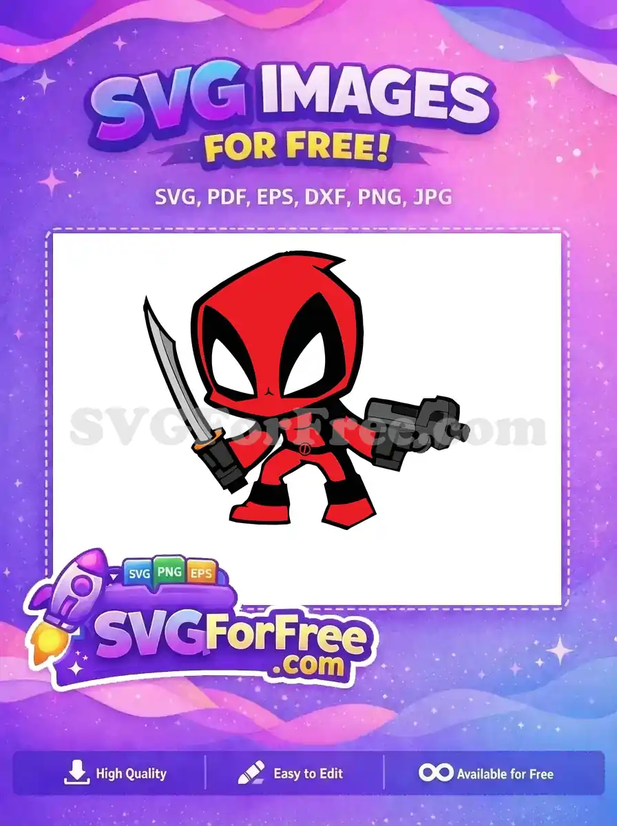 Free Red Black Suit Free Katana Gun Deadpool Cartoon Free SVG