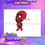 Free Cute Blushing Deadpool Free Bloody Katana Cartoon Free SVG - Instant Download