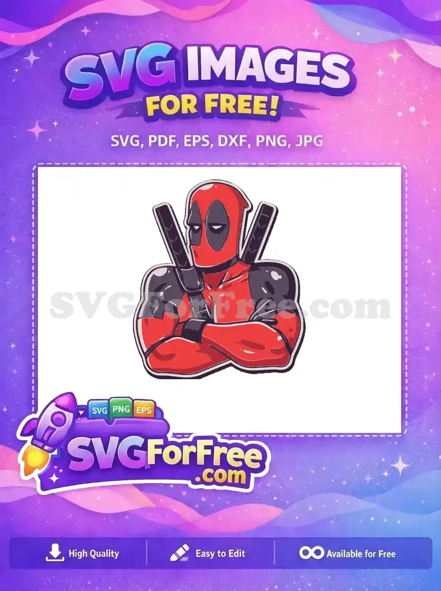 Free Muscular Deadpool Katanas Free Red Suit Determined Look Deadpool Cartoon Free SVG