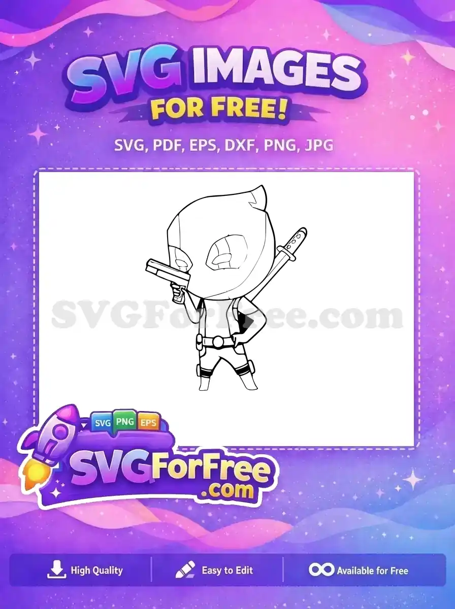 Free Chibi Deadpool Pistol Free Katana Sword Outline Cartoon Free SVG
