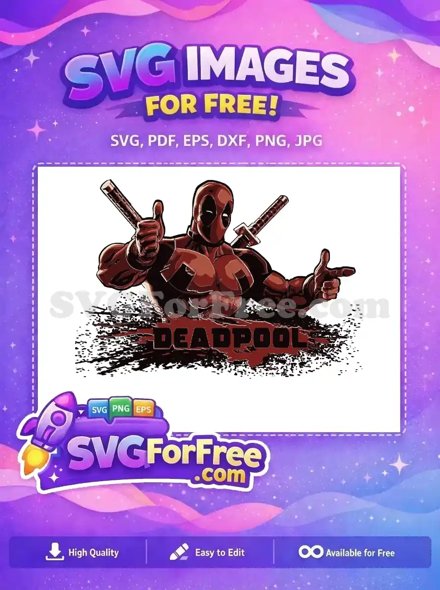 Free confident red suit Free katanas pointing finger Deadpool Cartoon Free SVG