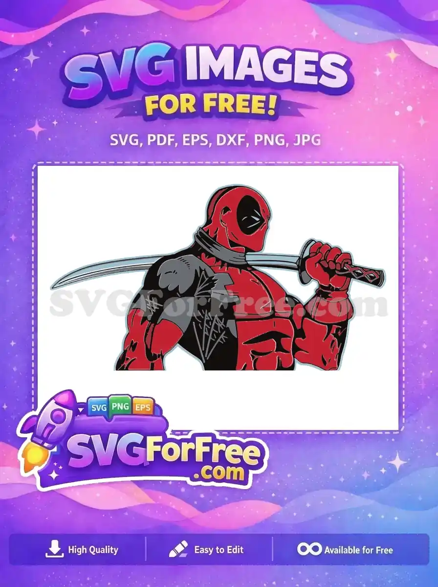 Free Red Masked Free Katana Hero Deadpool Cartoon Free SVG