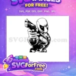 Free Aggressive Deadpool Pistol Free Black White Cartoon Free SVG - Instant Download