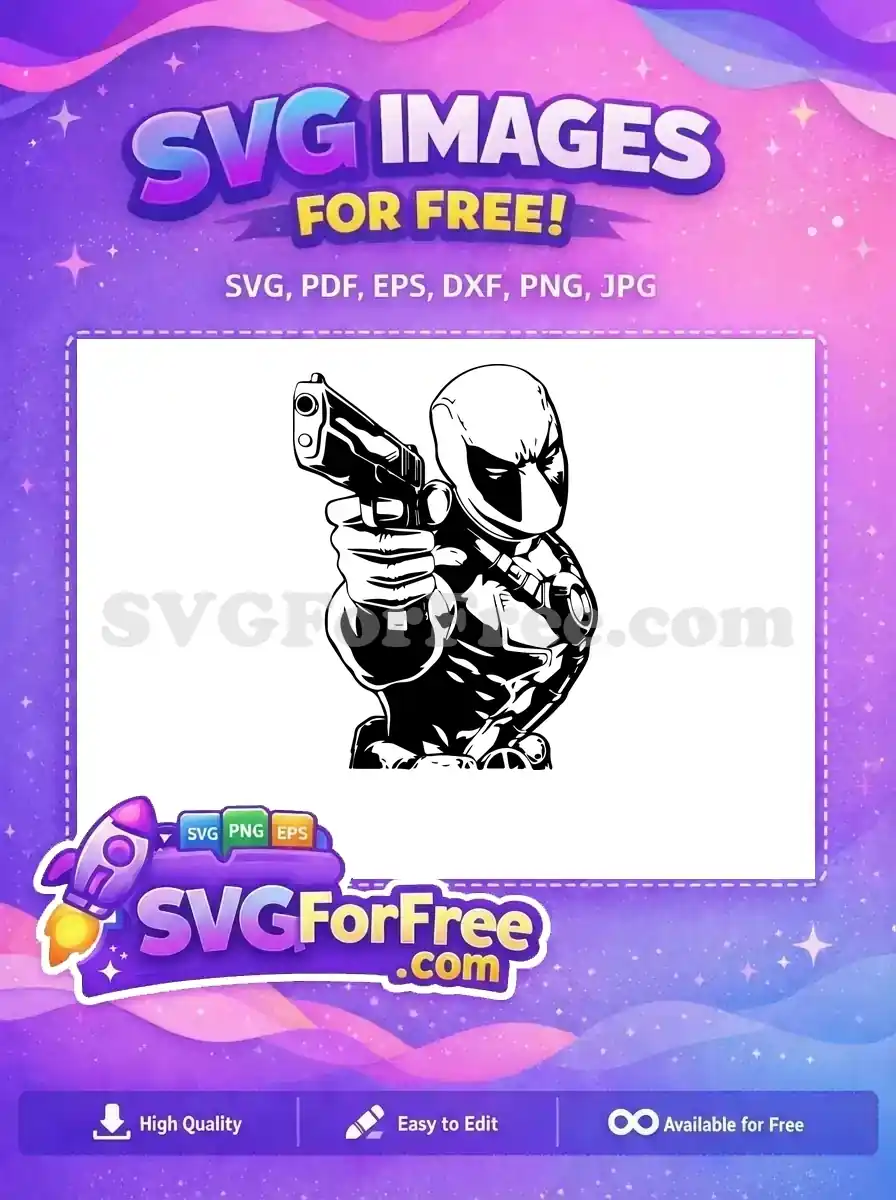 Free Aggressive Deadpool Pistol Free Black White Cartoon Free SVG