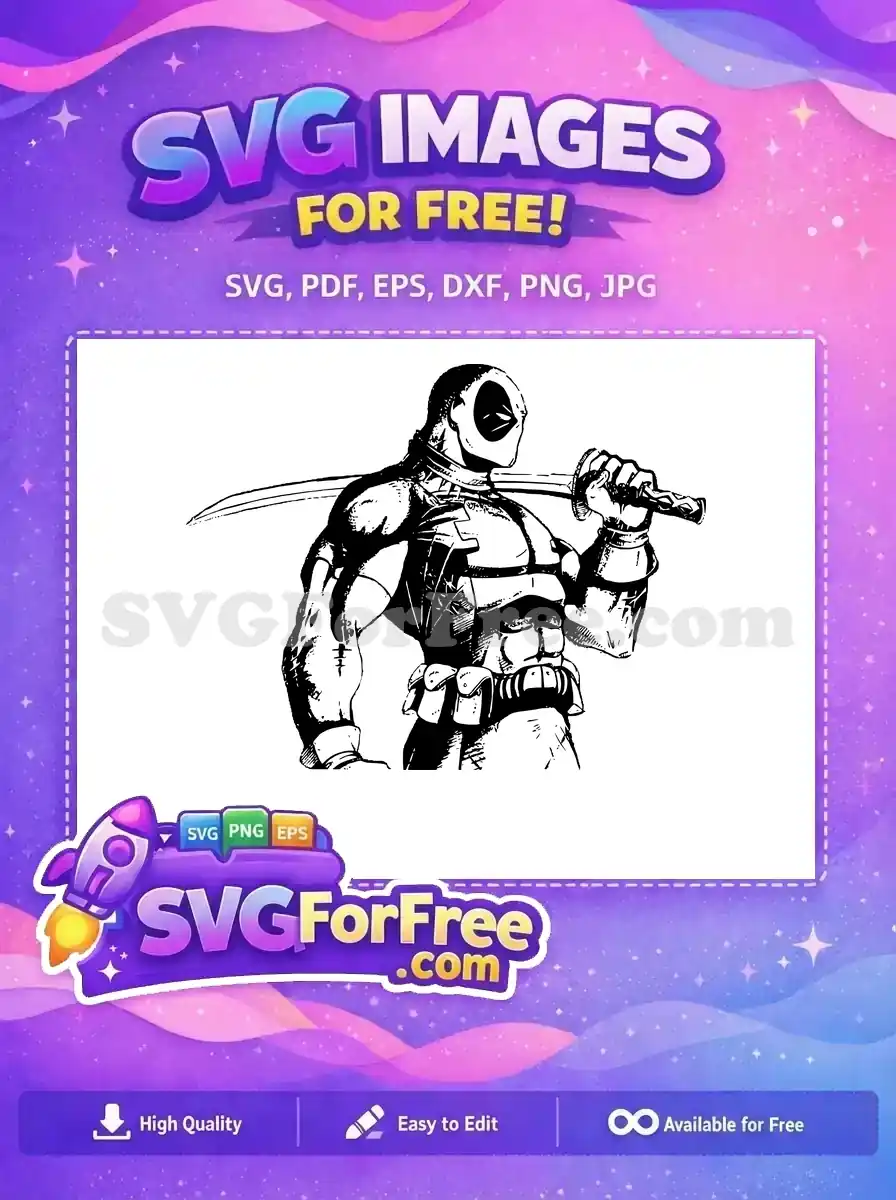 Free Black White Deadpool Free Sword Detail Avengers Free SVG