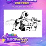 Free Deadpool Katana Sword Wielding Free Monochrome Cartoon Style Deadpool Free SVG - Instant Download