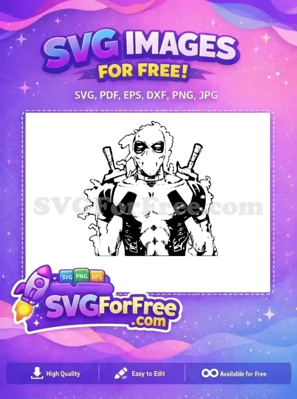 Free Intense Masked Face Free Dual Katana Deadpool Cartoon Free SVG