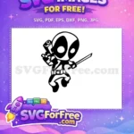 Free Black White Cartoon Deadpool Free Pistol Katana Marvel Superhero Free SVG - Instant Download