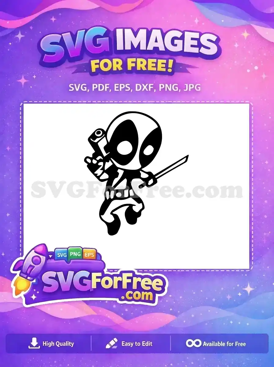 Free Black White Cartoon Deadpool Free Pistol Katana Marvel Superhero Free SVG