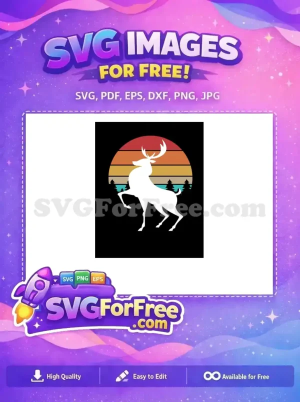 Free Majestic Antler Free Retro Sunset Deer Forest Free SVG
