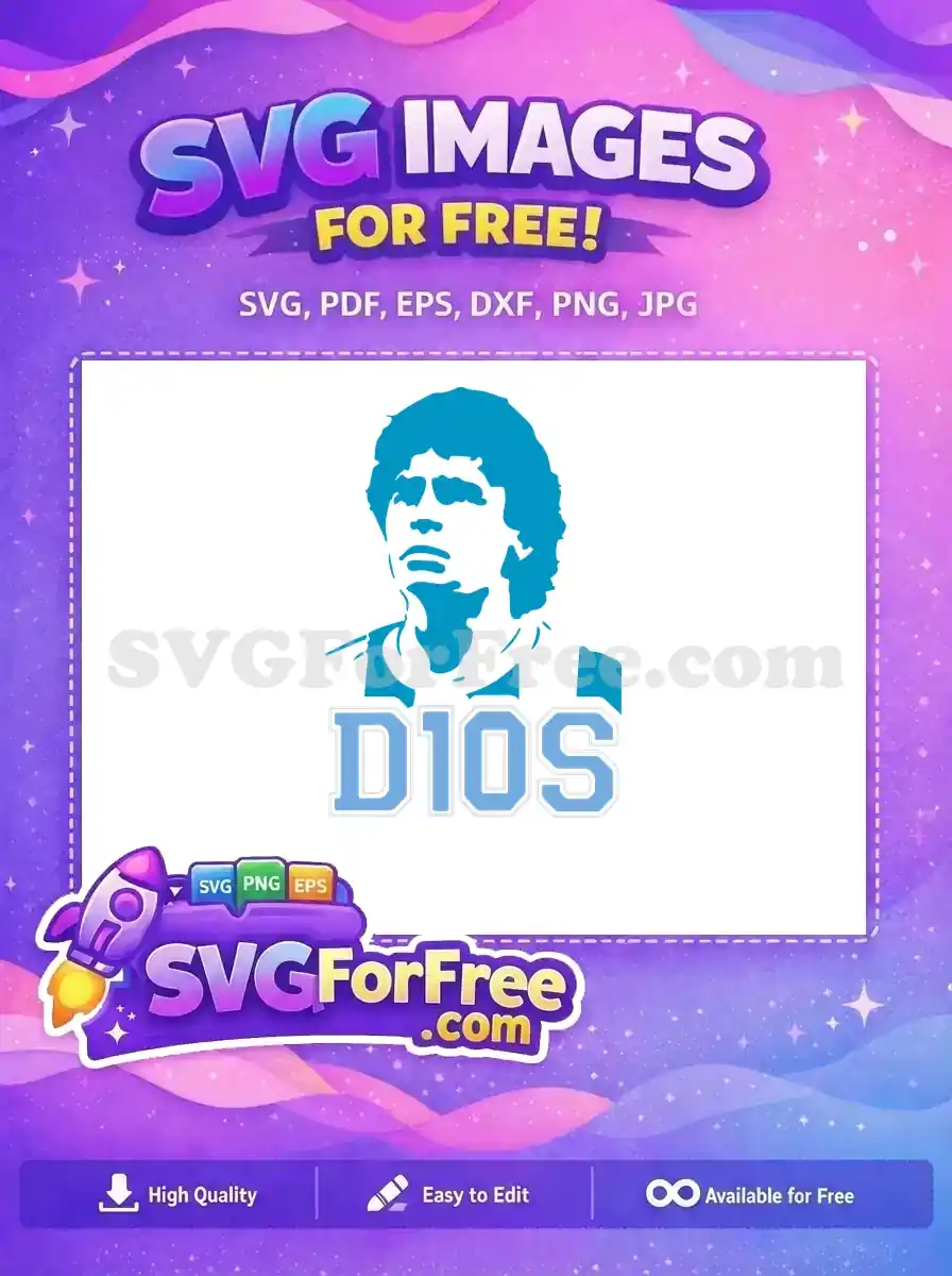 Free Light Blue Maradona Silhouette Free D10S Text Legendary Footballer Free SVG