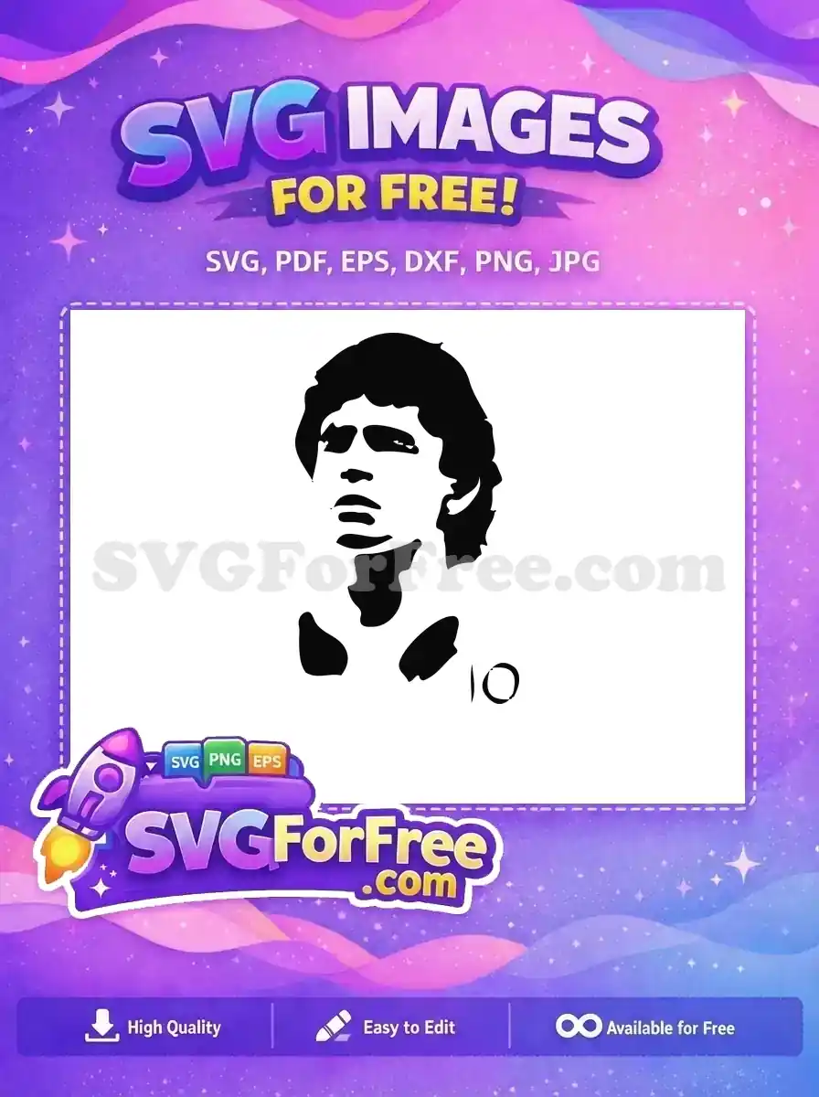 Free Black White Silhouette Free Iconic Number 10 Diego Maradona Free SVG