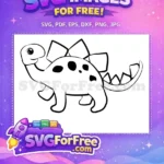 Free Cute Baby Stegosaurus Free Spotted Black Outline Dinosaur Free SVG - Instant Download