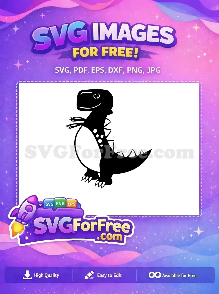 Free Happy Cartoon Dinosaur Free Black Silhouette Spikes Free SVG