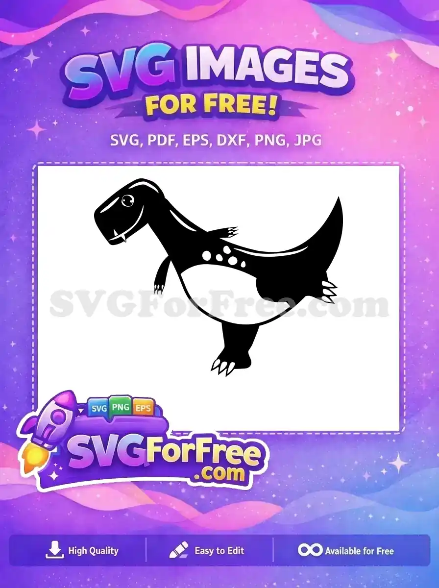 Free Happy Black T-Rex Free White Spotted Cartoon Dinosaur Free SVG