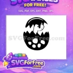 Free cute hatching baby dino Free happy smiling black white Dinosaur Free SVG - Instant Download