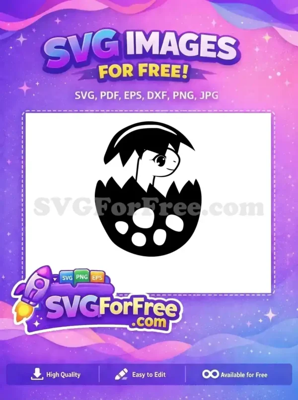 Free cute hatching baby dino Free happy smiling black white Dinosaur Free SVG