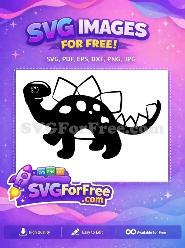 Free Happy Black Dino Free White Spotted Spikes Cartoon Character Free SVG