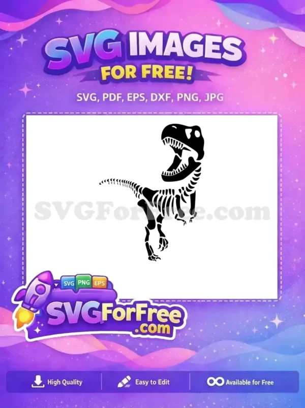 Free Black T-Rex Skeleton Free Roaring Dinosaur Free SVG
