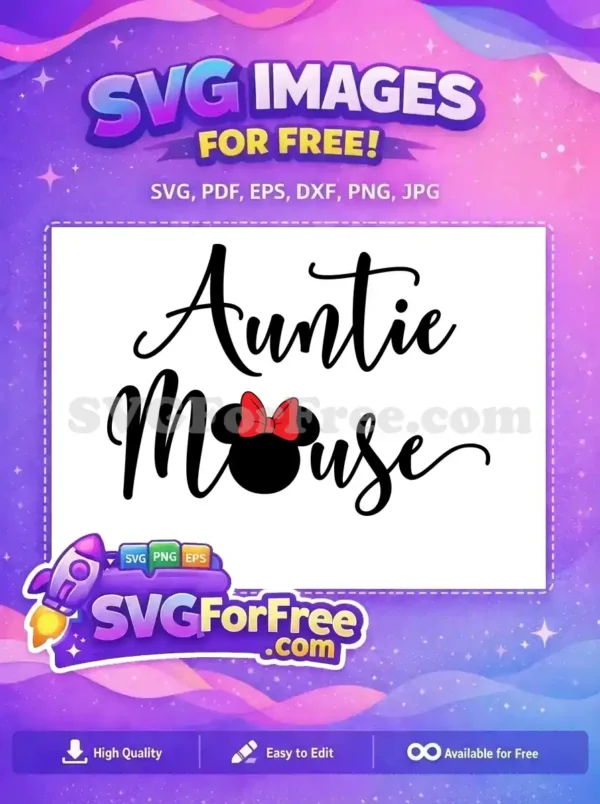Free Auntie Mouse Script Free Minnie Head Red Bow Disney Free SVG