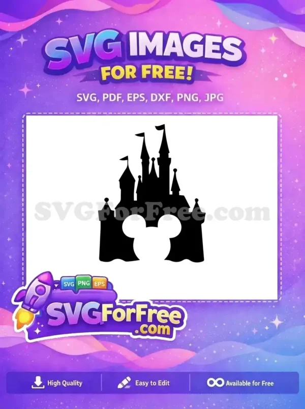 Free Iconic Black Castle Free Mickey Head Silhouette Disney Cinderella Free SVG