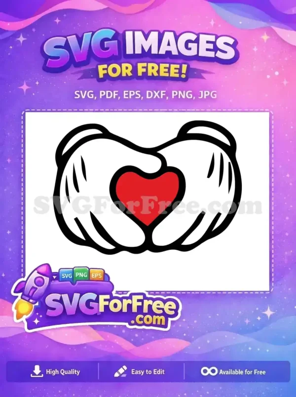 Free White Mickey Mouse Hands Free Red Heart Symbol Disney Free SVG