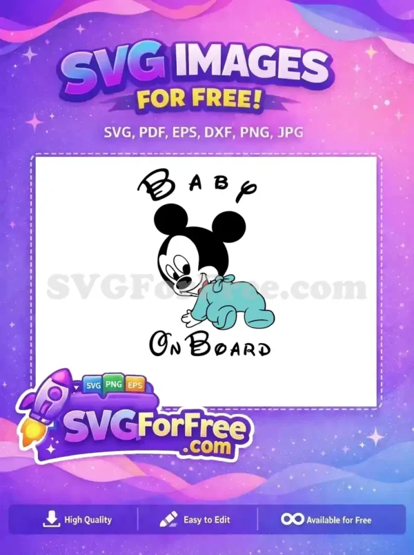 Free Happy Baby Mickey Free Light Blue Romper Baby On Board Free SVG