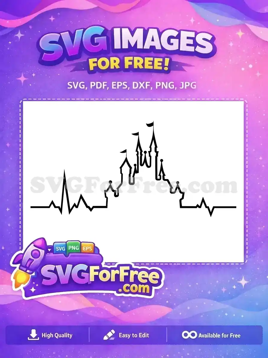 Free Black Outline Castle Free Heartbeat Design Disney Castle Free SVG