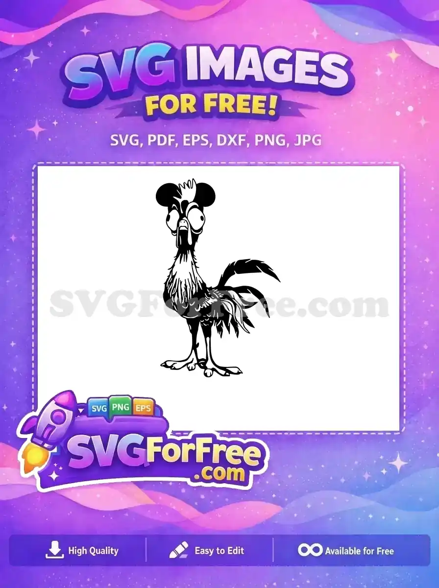 Free Goofy Wide-Eyed Free Black Outline Rooster Moana Disney Free SVG
