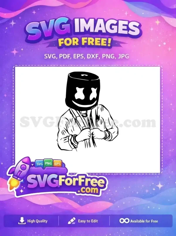Free Black White Smiling Marshmello Free Suspenders Shirt DJ Marshmello Free SVG