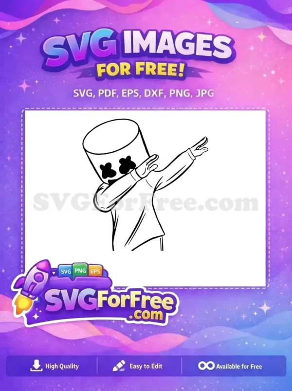 Free cool dabbing pose Free black outline DJ Marshmello Free SVG