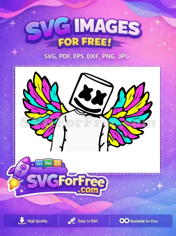 Free Smiling Marshmello Free Colorful Wings DJ Marshmello Free SVG