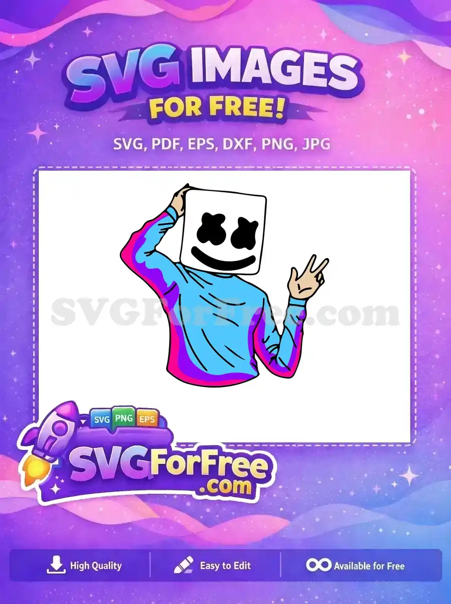 Free Colorful Blue Pink Shirt Free Smiling Peace Sign DJ Marshmello Free SVG