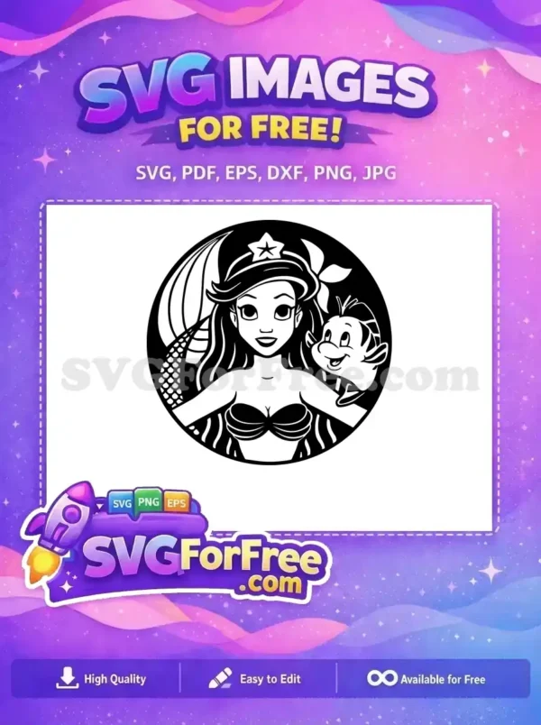 Free Happy Ariel Free Flounder Friend Little Mermaid Free SVG