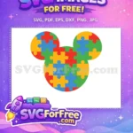 Free Autism Colorful Puzzle Free Mickey Icon Disney Free SVG - Instant Download