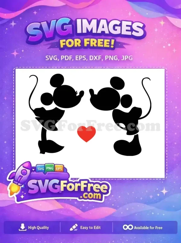Free Mickey Minnie Kissing Free Red Heart Silhouette Disney Romance Free SVG