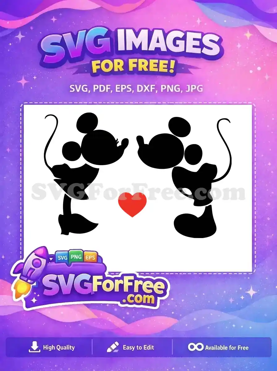 Free Mickey Minnie Kissing Free Red Heart Silhouette Disney Romance Free SVG