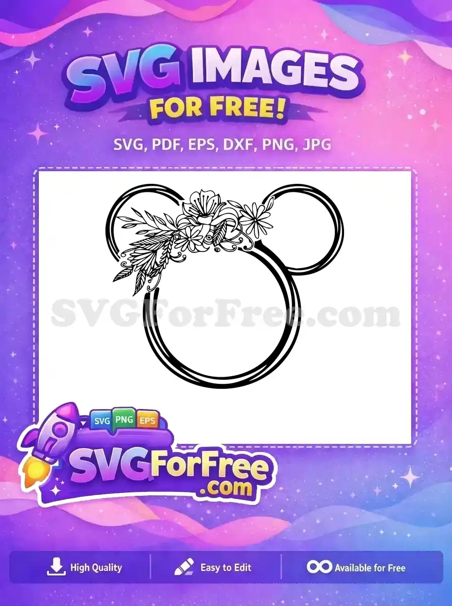 Free Floral Mickey Ears Outline Free Botanical Disney Free SVG