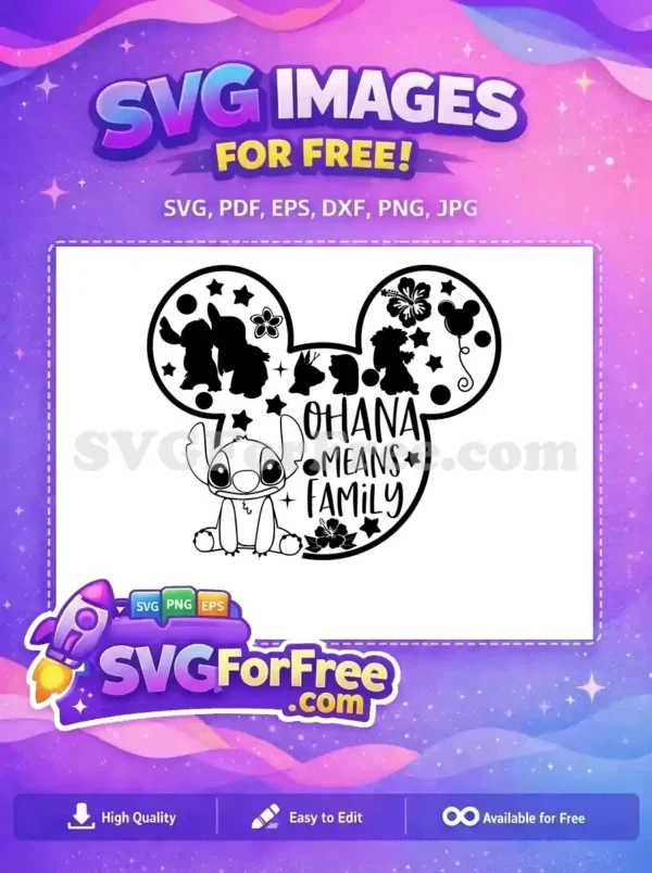 Free Stitch Lilo Ohana Free Mickey Head Hibiscus Disney Free SVG