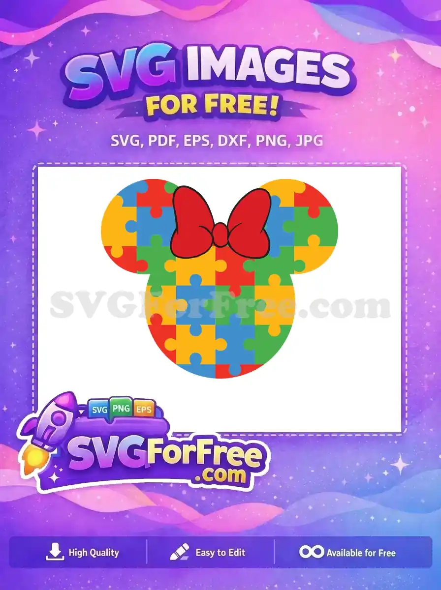 Free colorful puzzle Free Minnie red bow Disney Free SVG