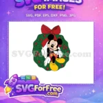 Free Happy Mickey Free Green Wreath Red Bow Disney Christmas Free SVG - Instant Download