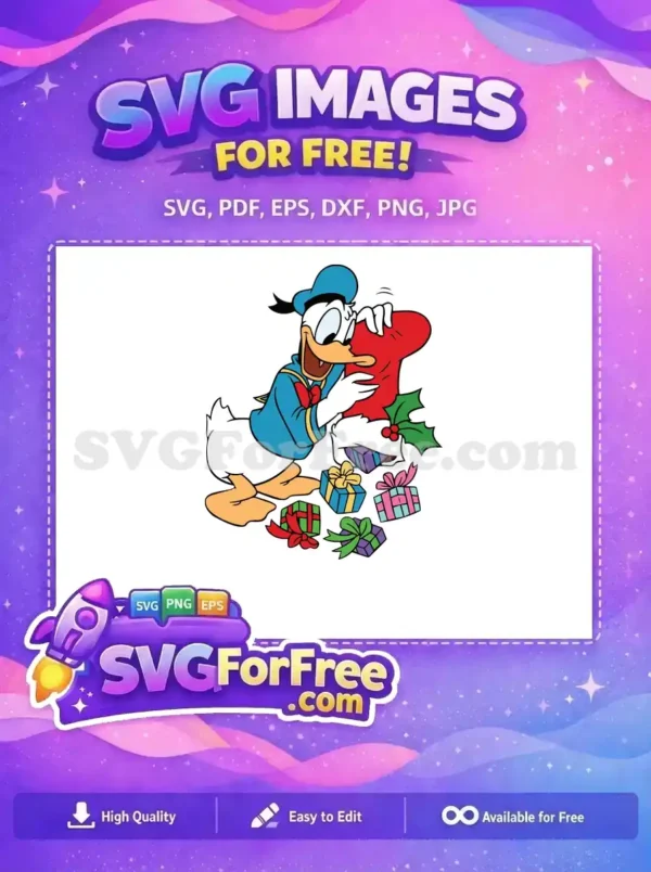 Free Donald Duck Happy Peeking Red Stocking Free Holiday Gifts Disney Free SVG